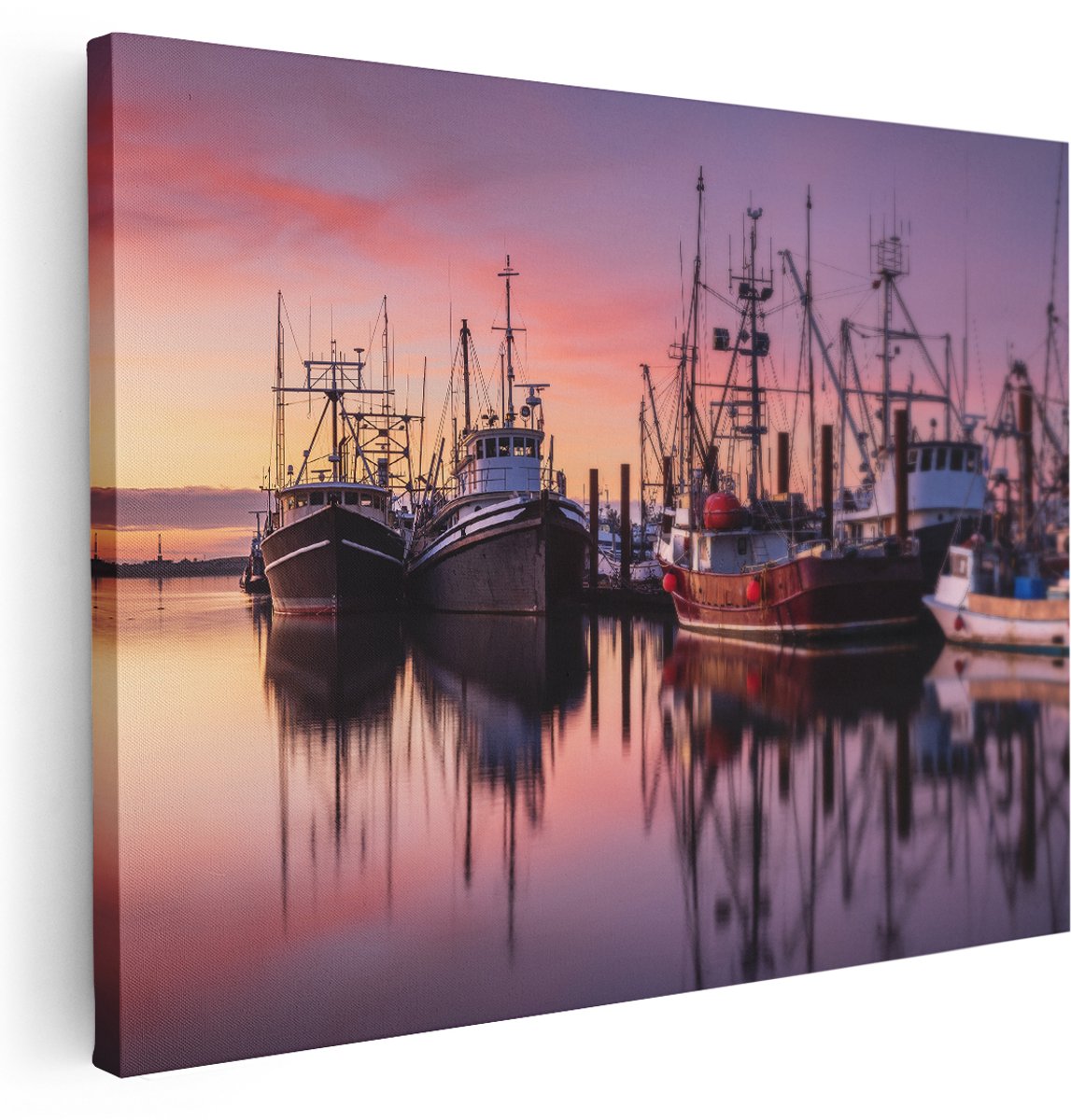 Artaza Canvas Schilderij Schepen in de Haven - Boten - 160x120 cm - Groot - Wanddecoratie Woonkamer - Schilderijen - Muurdecoratie