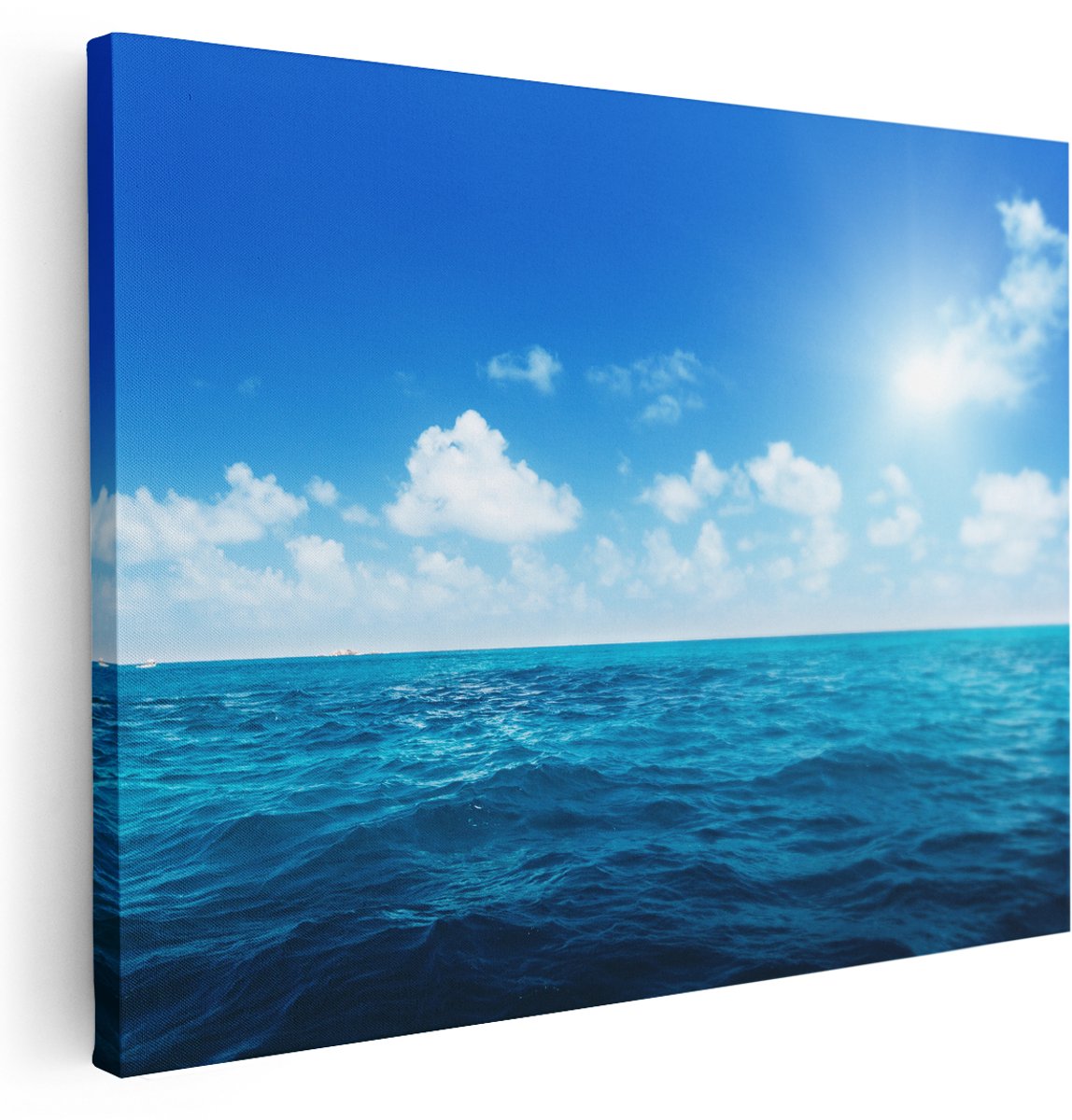 Artaza Canvas Schilderij Water Midden Op Zee Met Zonneschijn - 160x120 cm - Groot - Wanddecoratie Woonkamer - Schilderijen - Muurdecoratie