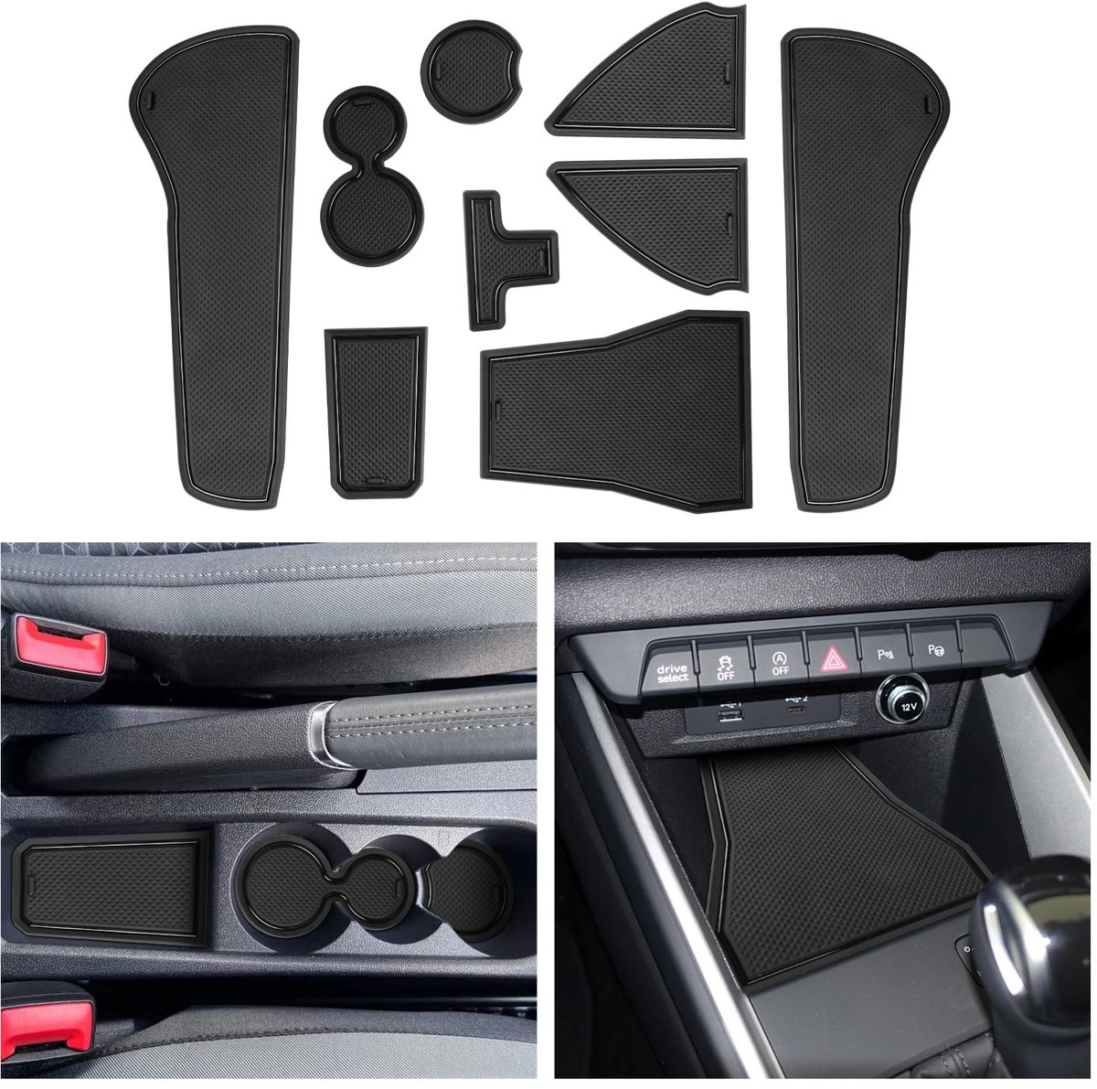 Rubberen Antislipmatten Middenconsole - Compatibel met A1 GB 2019-2023 2024 2025 A1 Sportback 2024 - Zwart