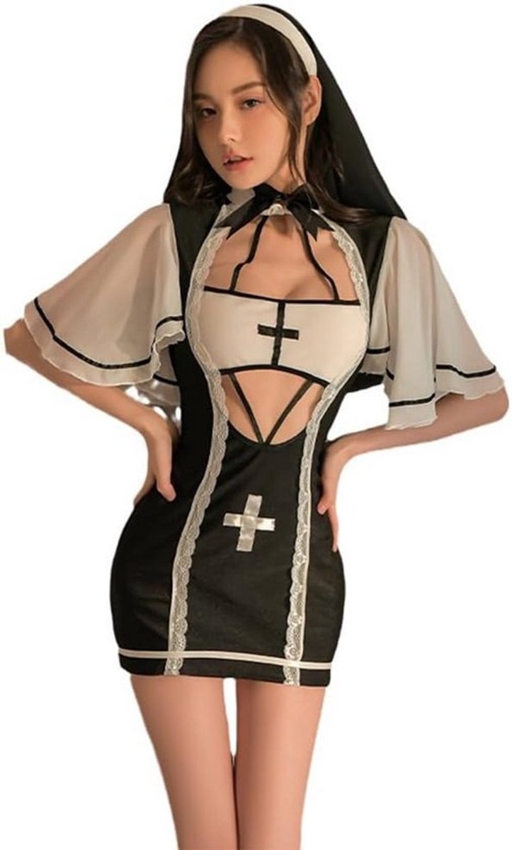 Dames Cosplay Nonnen Ondergoed Sexy Anime Jurk met Hoge Split