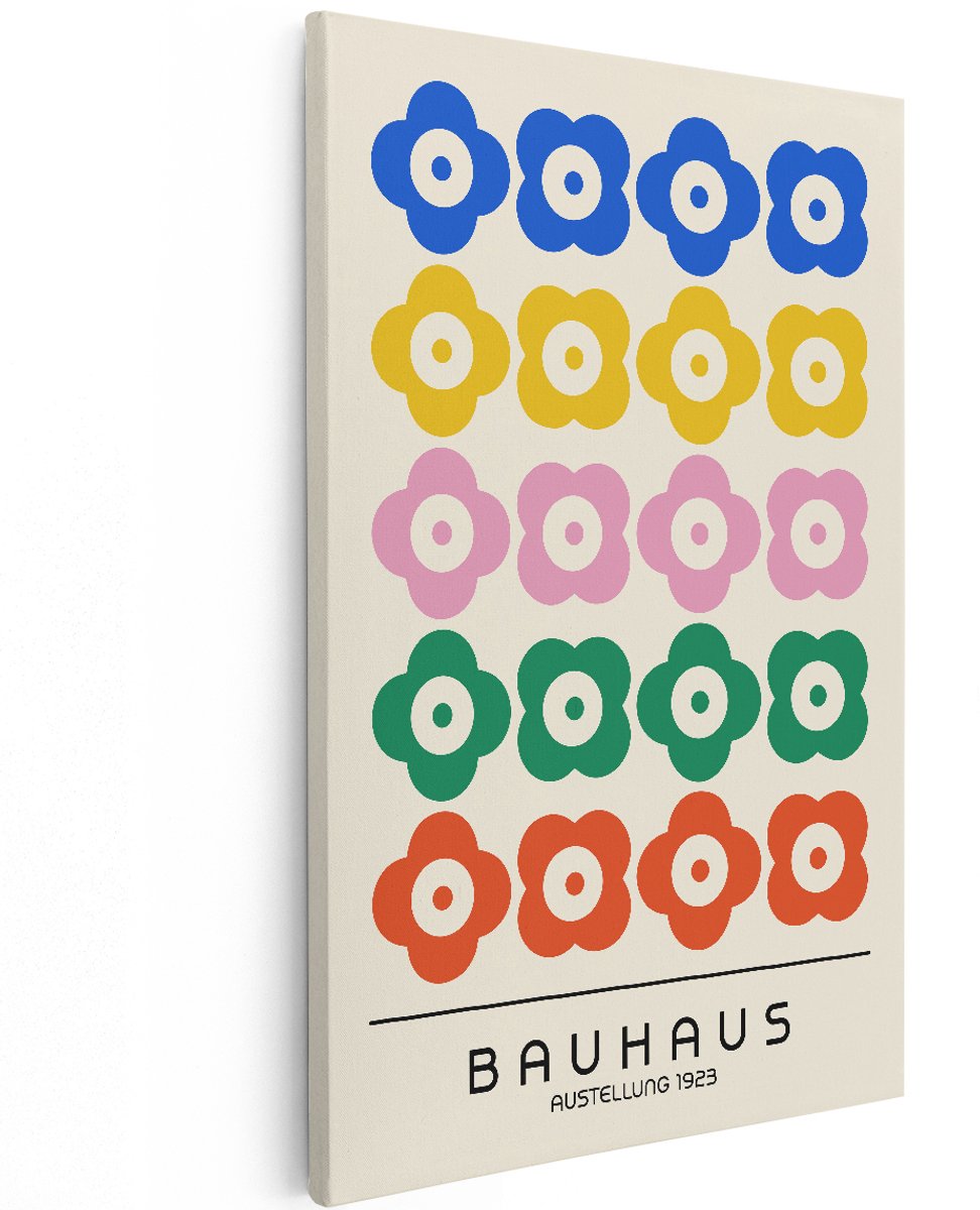 Artaza Canvas Schilderij Bauhaus Poster - 120x180 cm - Groot - Wanddecoratie Abstract - Muurdecoratie Bloemen - Kleurrijk Geometrisch