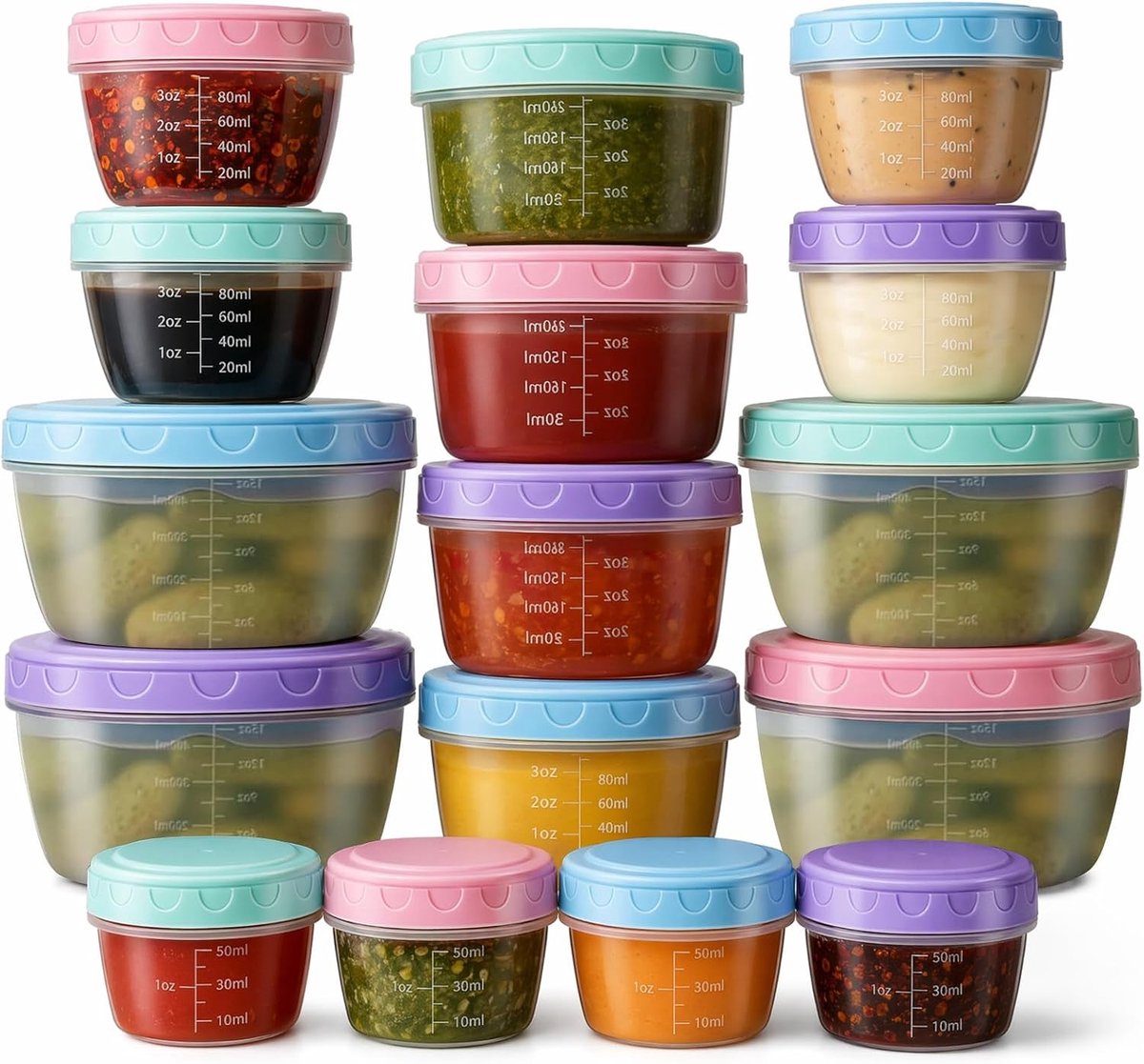 Opslagdozen voor de vriezer - 4 maten, lekvrije plastic dozen met deksel, stapelbaar en herbruikbaar, ideaal voor snacks en sauzen