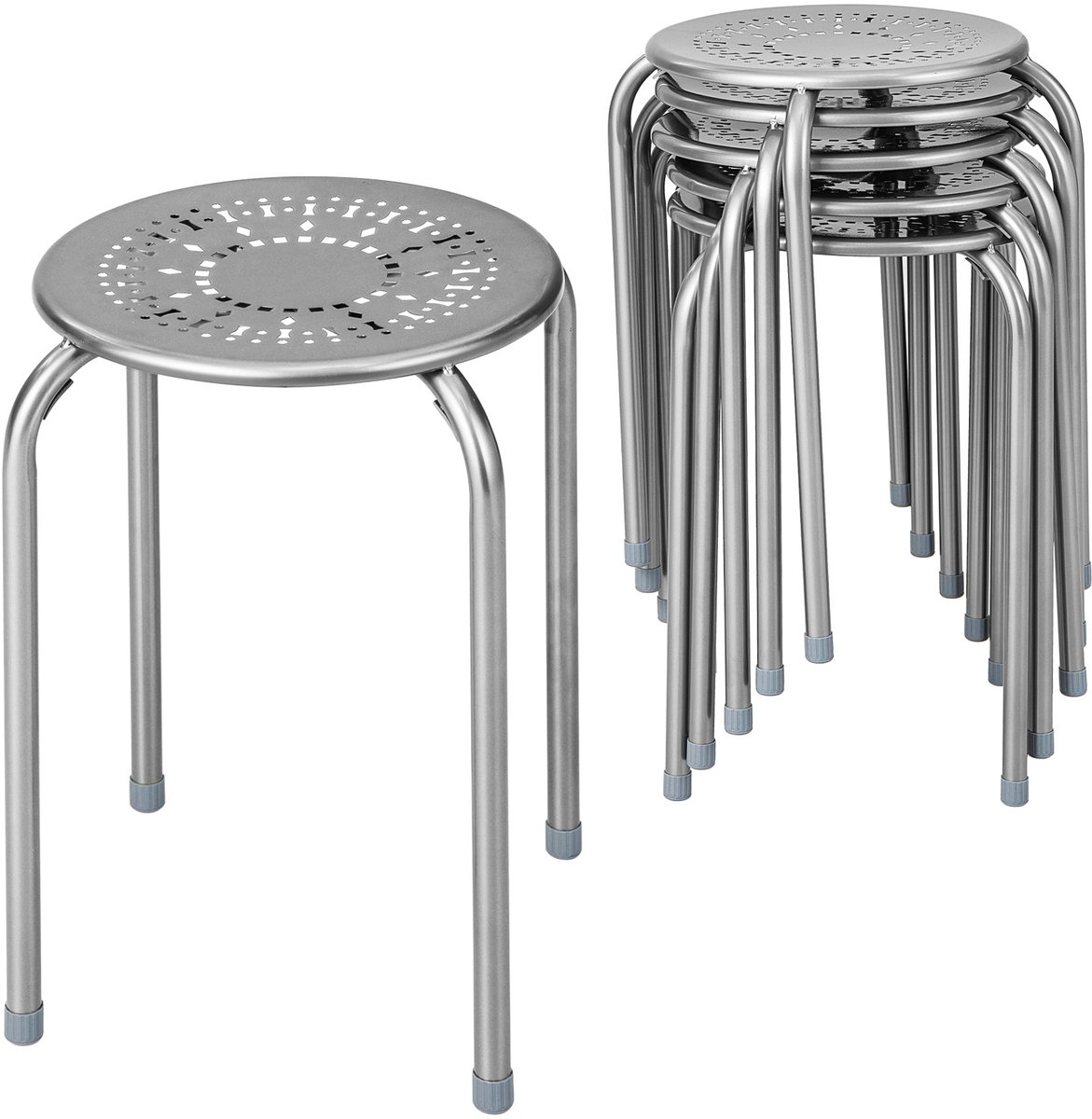 SureDeal® - Eettafel - 6-delige Stapelbare Metalen - Robuust Metalen - Ademende Zitting - 30x30x44 cm - Grijs