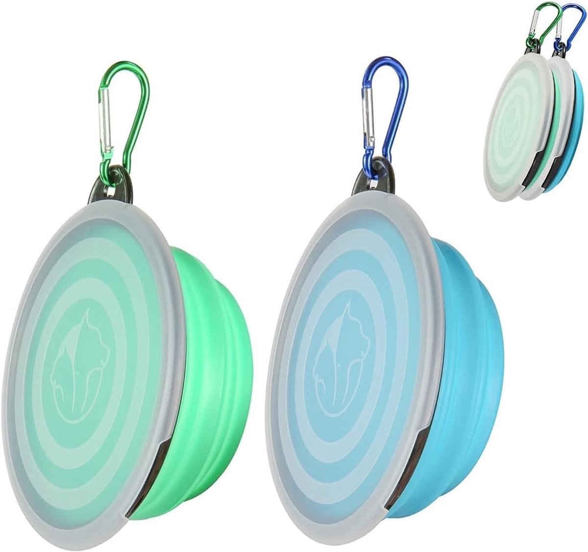 Vouwbare Reisbowl voor Honden en Katten - 2 Stuks Silicone Reisbowl met Deksel en Haak (350ml) Ideaal voor Wandelen, Kamperen en Reizen