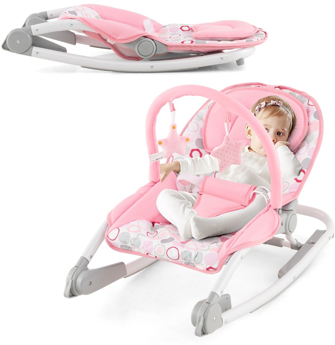 SureDeal® - Wipstoeltje - Baby Draagbaar - Standen Verstelbare Rugleuning - Afneembare Stoffen Zitting - 82x43x58,5 cm - Roze