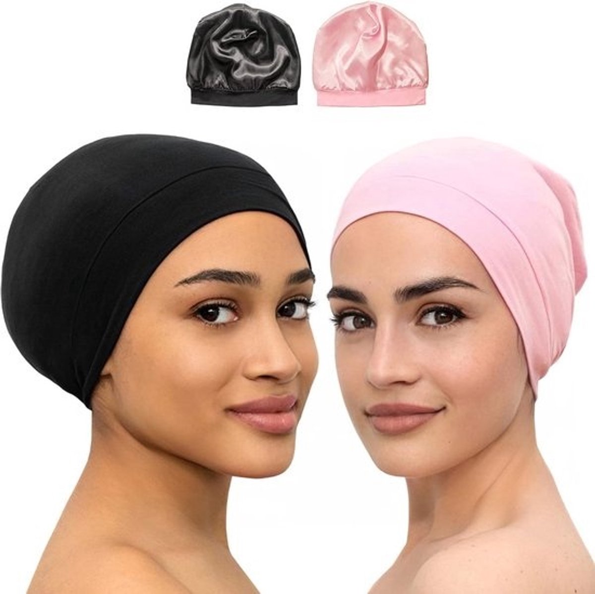 Satijnen Slaapmuts - Nachtmuts Haar - Bescherming Tegen Frizz - Ademend Stof - One Size - Zwart