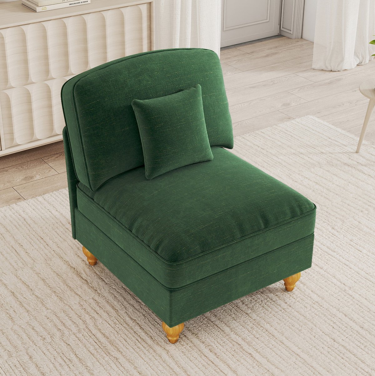 MODENUIT Zitbank 78 Cm - Zonder Armleuningen En Met Kussen - Voor Woonkamer En Slaapkamer - Chenille Groen