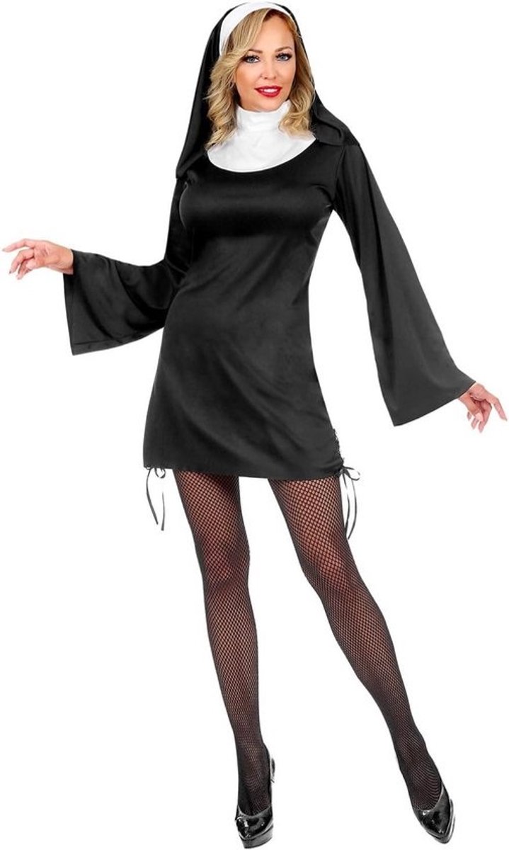 Sexy Nonnenkostuum voor Dames - Mini Jurk en Kap voor Carnaval en Feestjes
