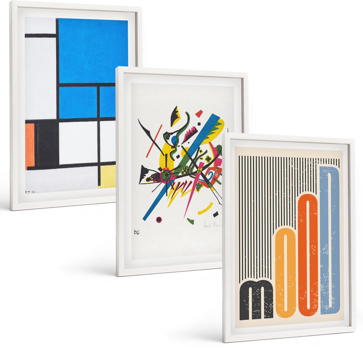 Wallfluent 3-Delige Schilderij Set - Abstracte Moderne Composities Met Geometrische Vormen - 40 x 60 - Muurdecoratie - Wanddecoratie - Hal - Moderne Wanddecoratie
