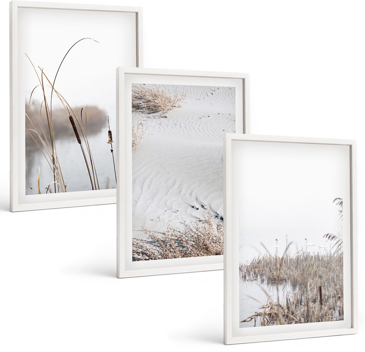 Wallfluent 3-Delige Schilderij Set - Waterplanten, Delicate Zomergezichten - 40 x 60 - Muurdecoratie - Decoratieve Schilderijen - Wohnzimmer - Woonkamer Decoratie