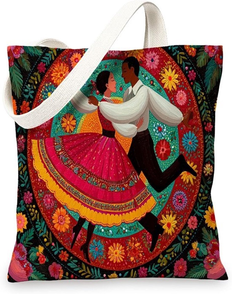 Canvas Tote Bags - Draagtassen Boodschappentassen - Dagelijkse Boodschappen - Artistiek Dans Patroon - Wasbaar - Kleurrijk