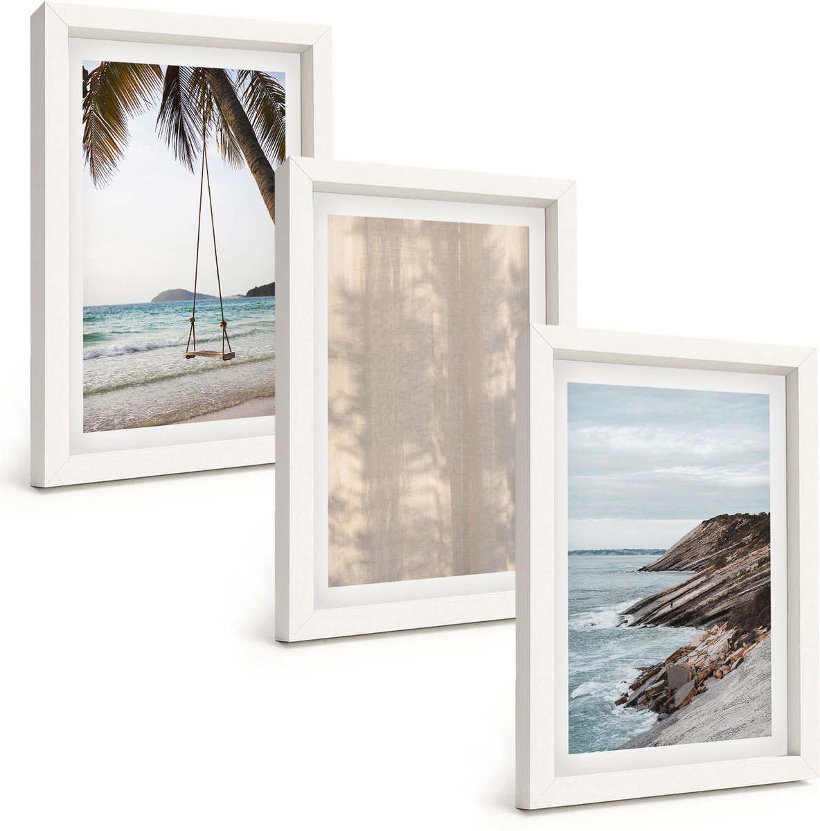 Wallfluent 3-Delige Schilderij Set - Zomers Zand En Uitzicht Op Zee Zomerse Landschappen - 20 x 30 - Decoratieve Muurdecoratie - Slaapkamer