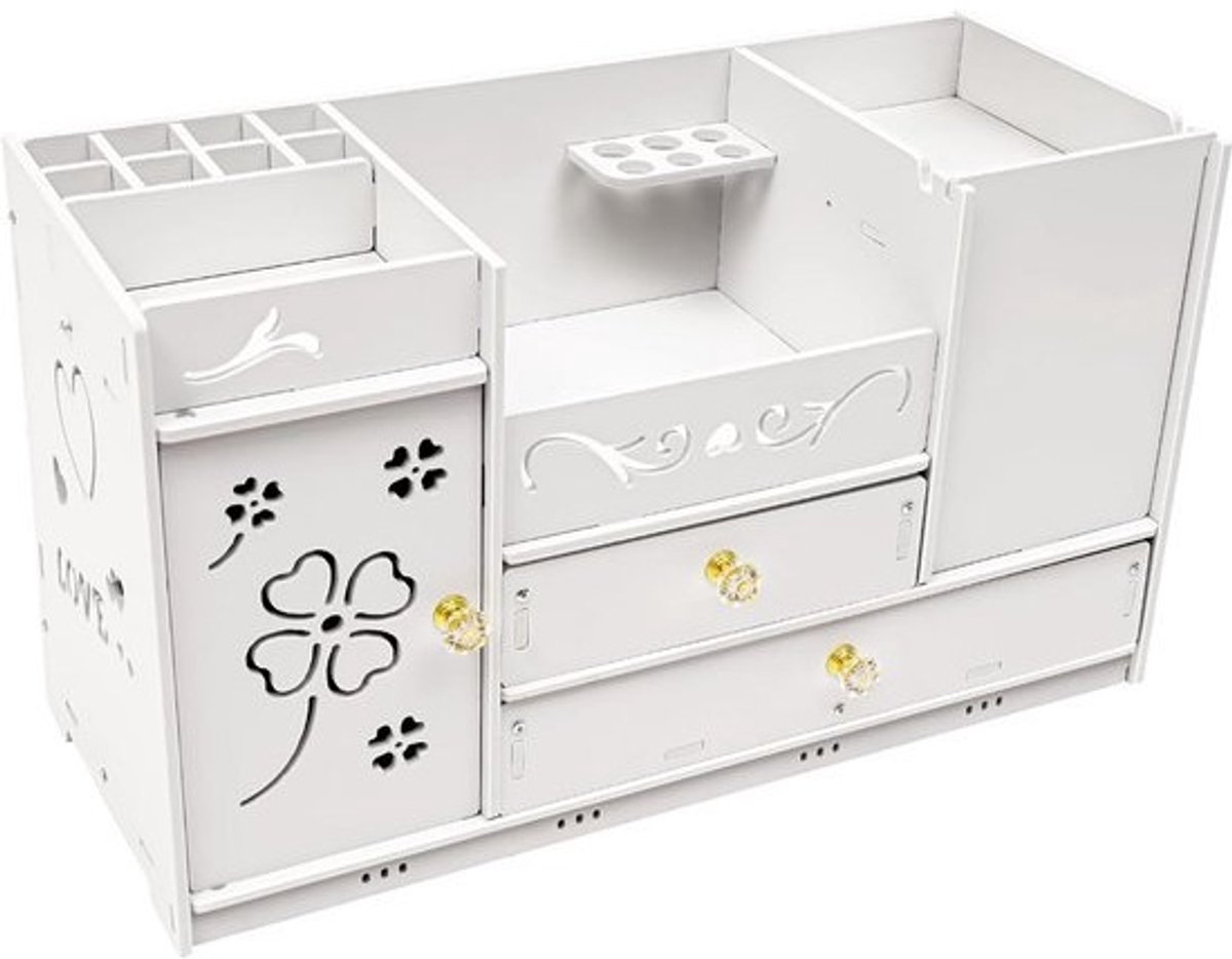 Cosmetica Organizer met 2 Laden en Make-up Spiegel - Opbergbox voor Slaapkamer en Badkamer
