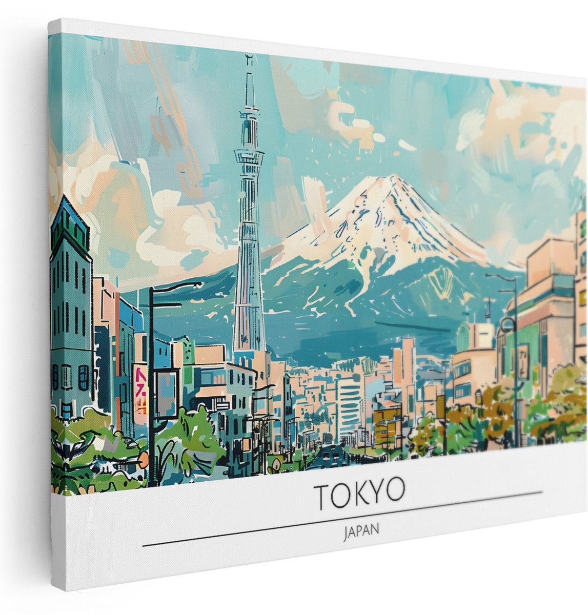 Artaza Canvas Schilderij Skyline Japan - 160x120 cm - Groot - Wanddecoratie Tokio - Muurdecoratie Landschap Fuji - Schilderijen Op Canvas