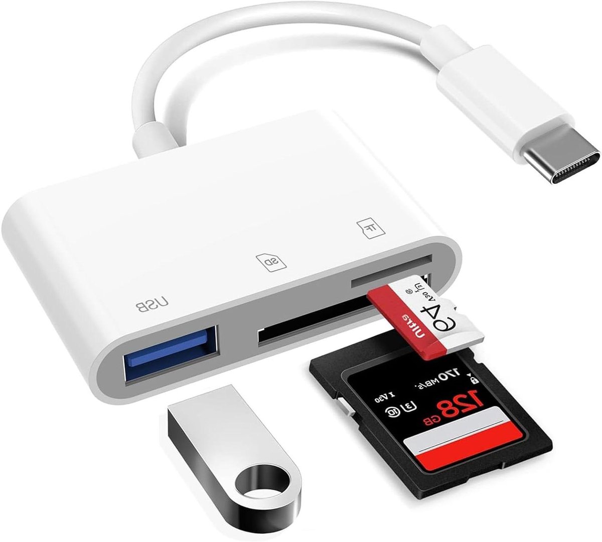 SD Kaartlezer - Geheugenkaart Adapter - Foto Overzetten - 3-in-1 Functionaliteit - Compact Ontwerp - Zwart