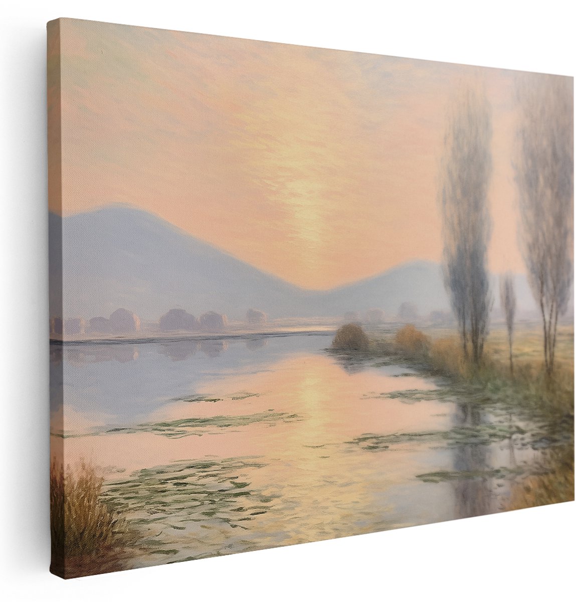 Artaza Canvas Schilderij Zonsondergang - 160x120 cm - Groot - Wanddecoratie Landschap Monet - Muurdecoratie Natuur - Schilderijen Op Canvas Bergen