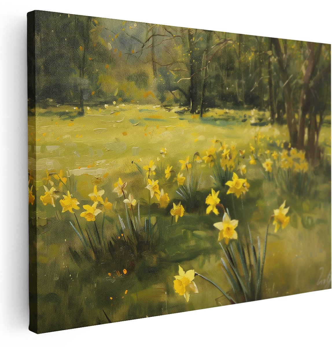 Artaza Canvas Schilderij Bloemenveld - 160x120 cm - Groot - Wanddecoratie Narcissen - Muurdecoratie Natuur Landschap - Schilderijen Op Canvas Lente