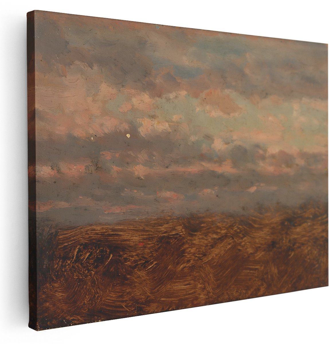Artaza Canvas Schilderij Landschap - 160x120 cm - Groot - Wanddecoratie Zonsondergang - Muurdecoratie Veld - Decoratie Natuur Roze