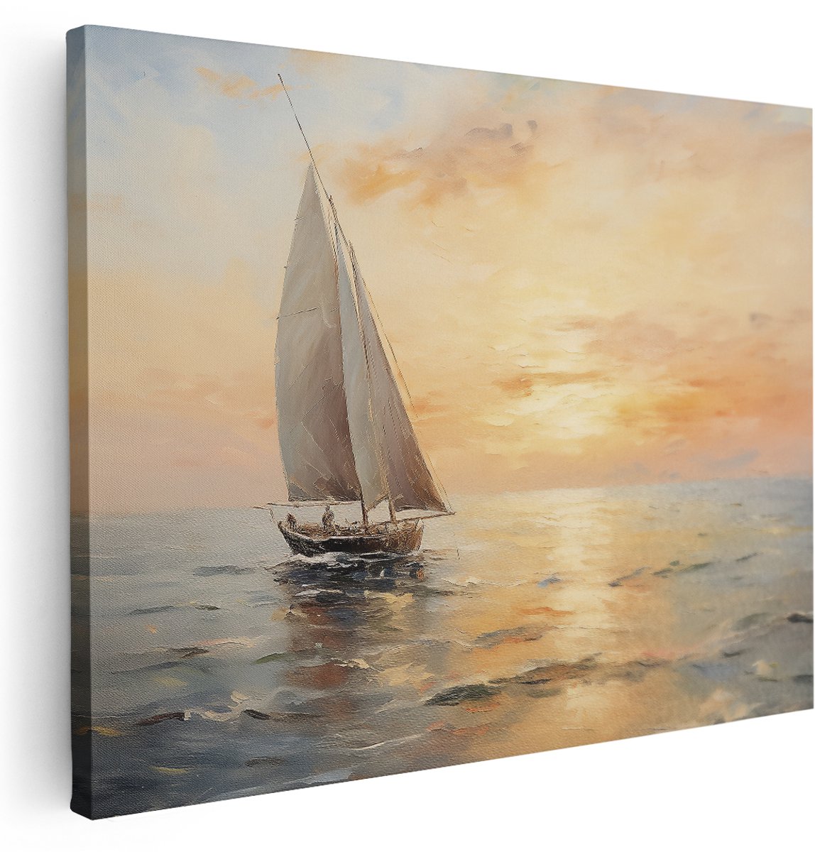 Artaza Canvas Schilderij Zee - 160x120 cm - Groot - Wanddecoratie Zeilboot Zonsondergang - Muurdecoratie Landschap - Kamer Accessoires Natuur