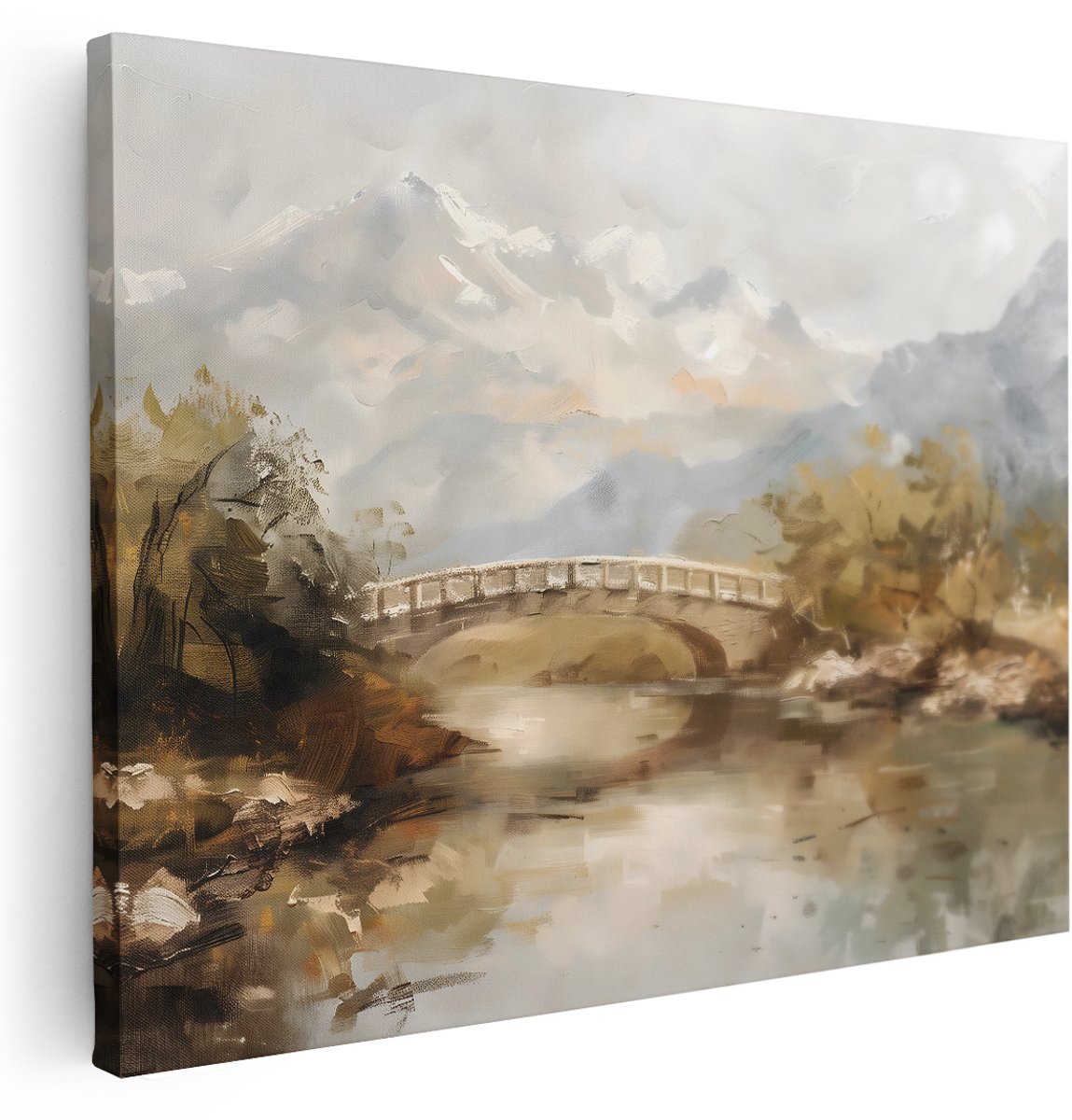 Artaza Canvas Schilderij Bergen - 160x120 cm - Groot - Wanddecoratie Natuur - Muurdecoratie Brug Landschap - Schilderijen Op Canvas Landelijk