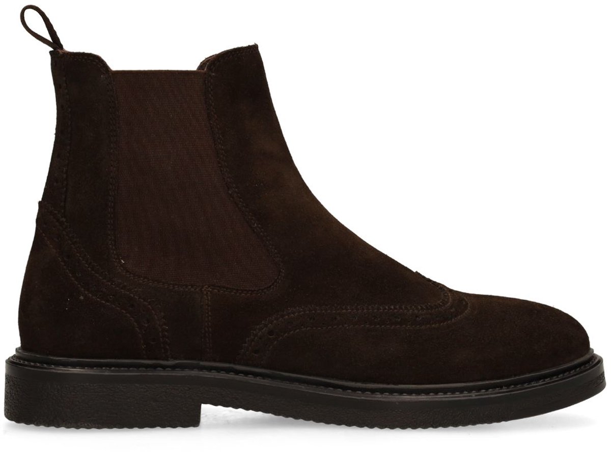 Manfield - Heren - Donkerbruine suède chelsea boots - Maat 46