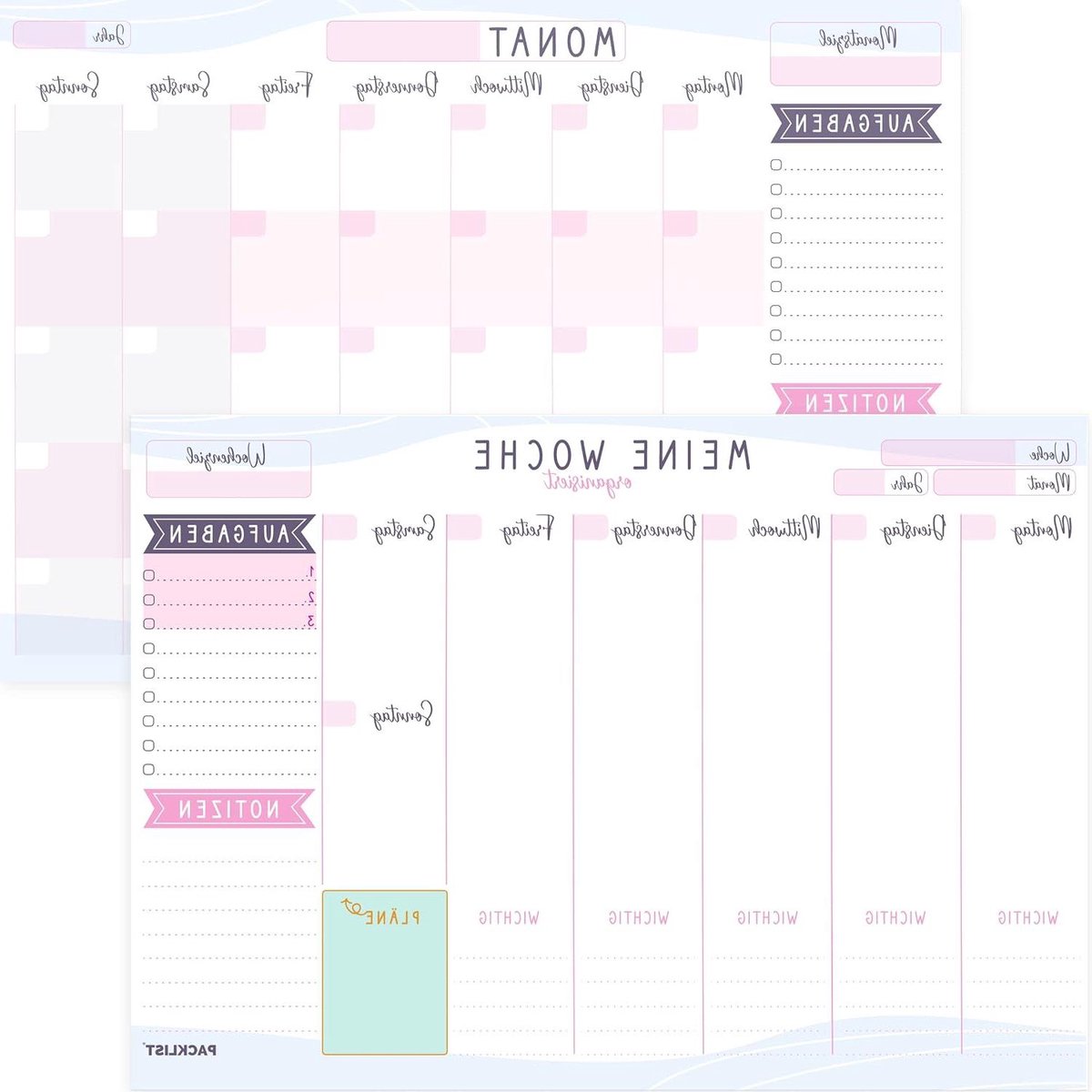 Weekplanner Maandplanner - Bureauleggers Set - Dagelijkse Organisatie - Milieuvriendelijk Ontwerp - A4 Formaat - Lila Roze