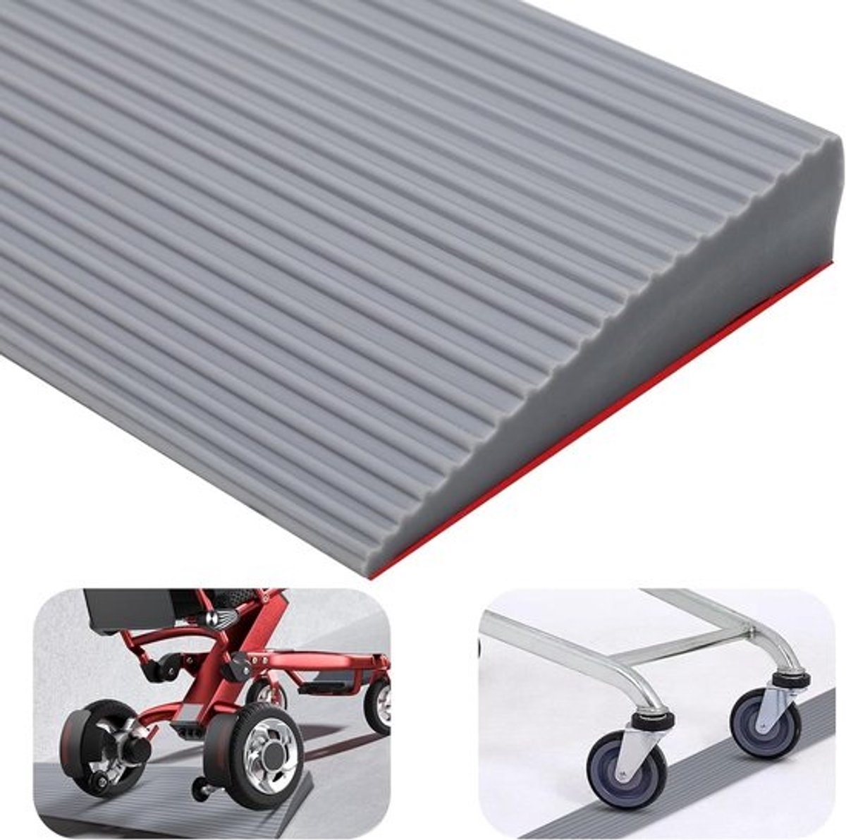 PVC Drempelhulp Antislip Oprit voor Rolstoel Kinderwagen Rollator Scooter 90x8x1CM Grijs