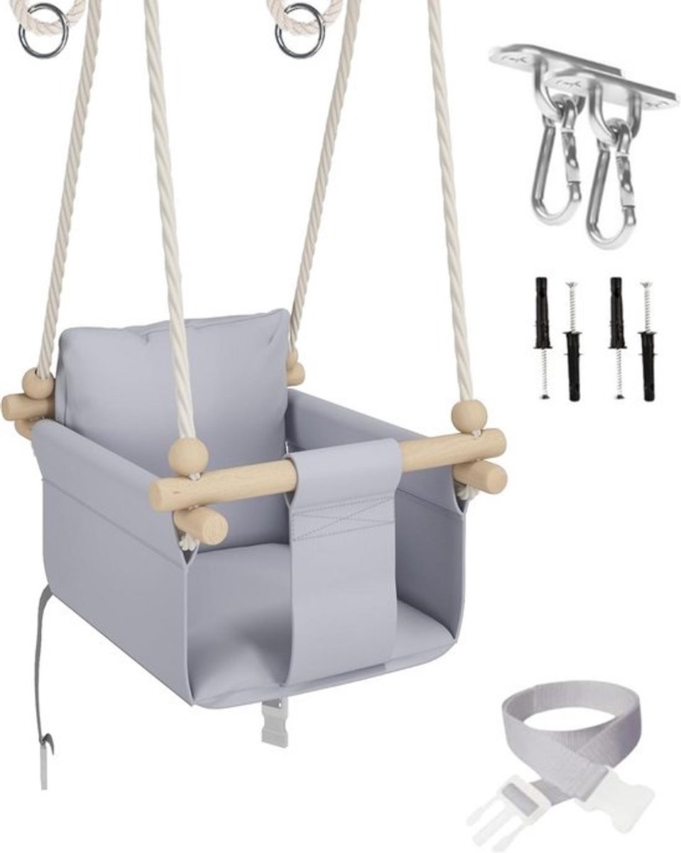 Houten Baby Hangmat met Veilige Riempjes | Verstelbare Ophanghoogte 190-260 cm | Schommel voor Binnen en Buiten | 100% Eco-vriendelijk