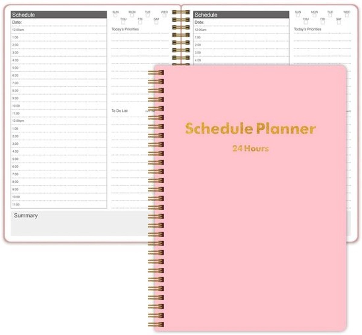 24-uurs Dagplanner zonder Datum - Uurrooster Planner 17,8 x 25,4 cm - 104 Pagina's - Spiralbinding - Stevig Papier - Handig Agenda Formaat voor Thuis en Kantoor