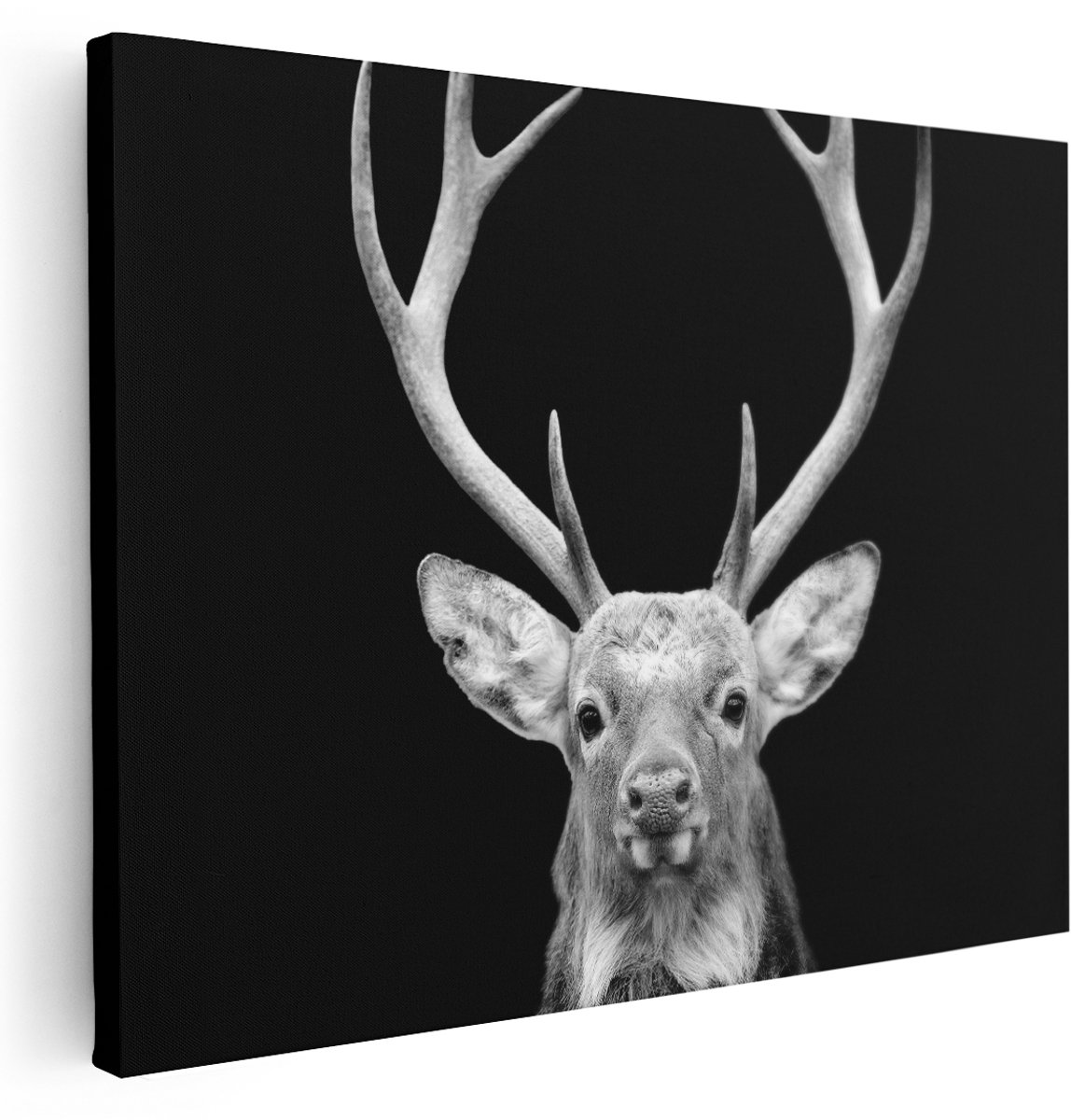 Artaza Canvas Schilderij Hertenkop - Zwart Wit - 160x120 cm - Groot - Wanddecoratie Woonkamer - Schilderijen - Muurdecoratie