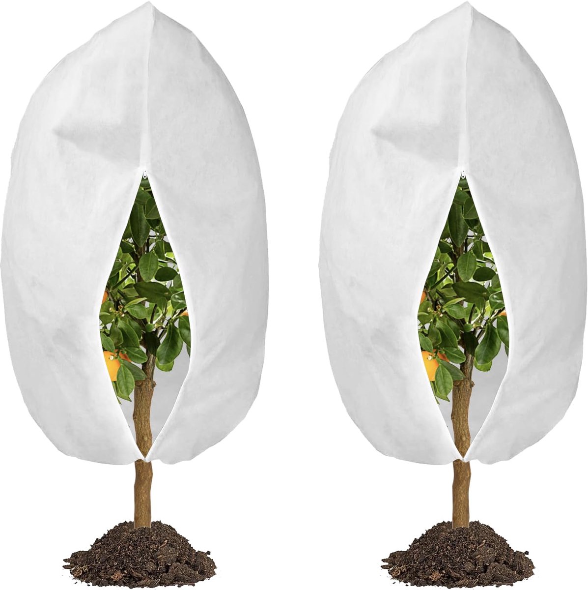 Wintervlies voor Planten - Herbruikbaar met Ritssluiting en Trekkoord - Vorstbescherming voor Buiten, Potplanten, Palmen en Olijfbomen - 2 Stuks, 120 x 178 cm, 70g/m²
