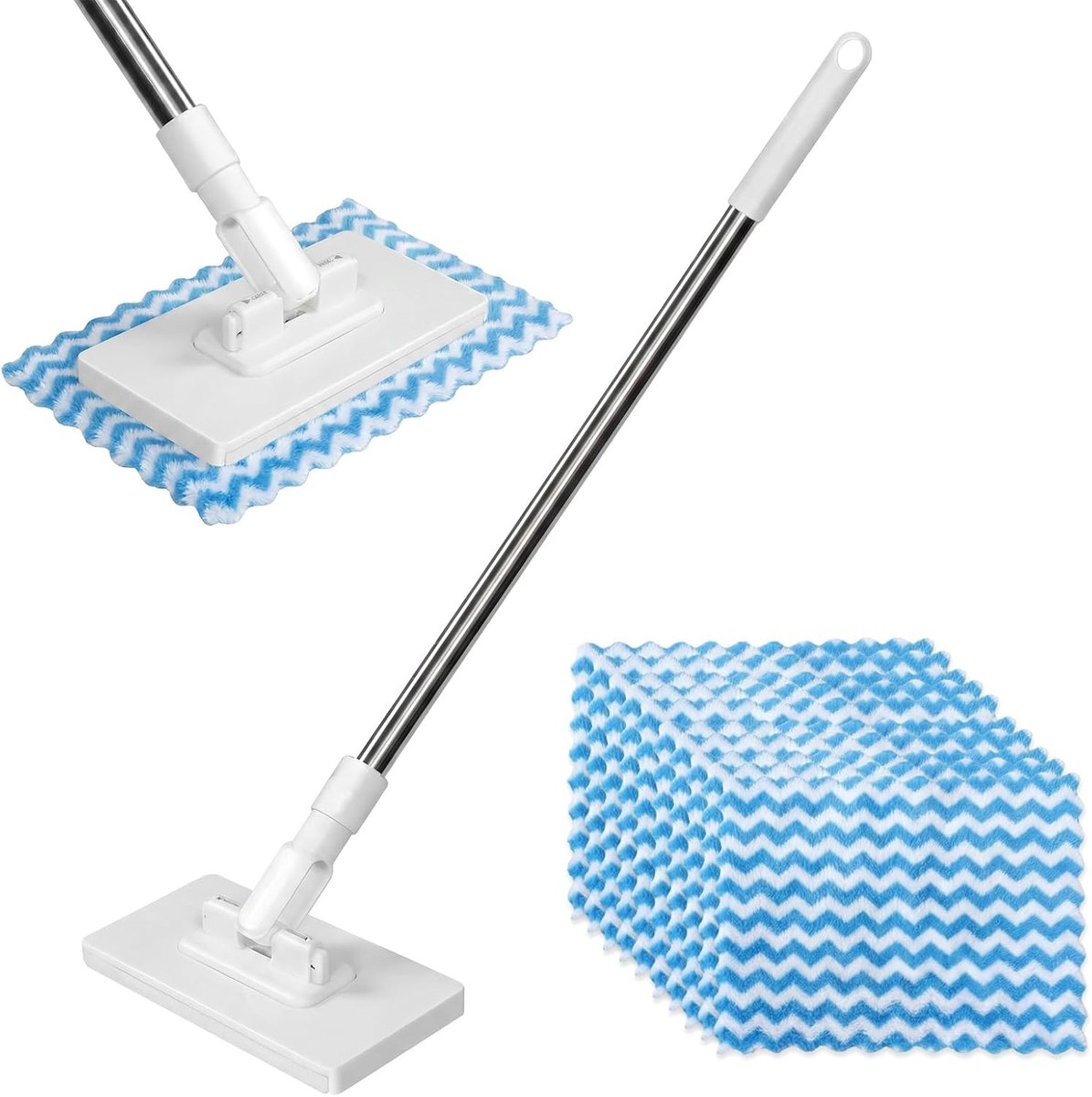 Efficiënte mop met automatisch klemmechanisme, 10 herbruikbare microvezeldoeken voor moeiteloos schoonmaken van vloeren en oppervlakken