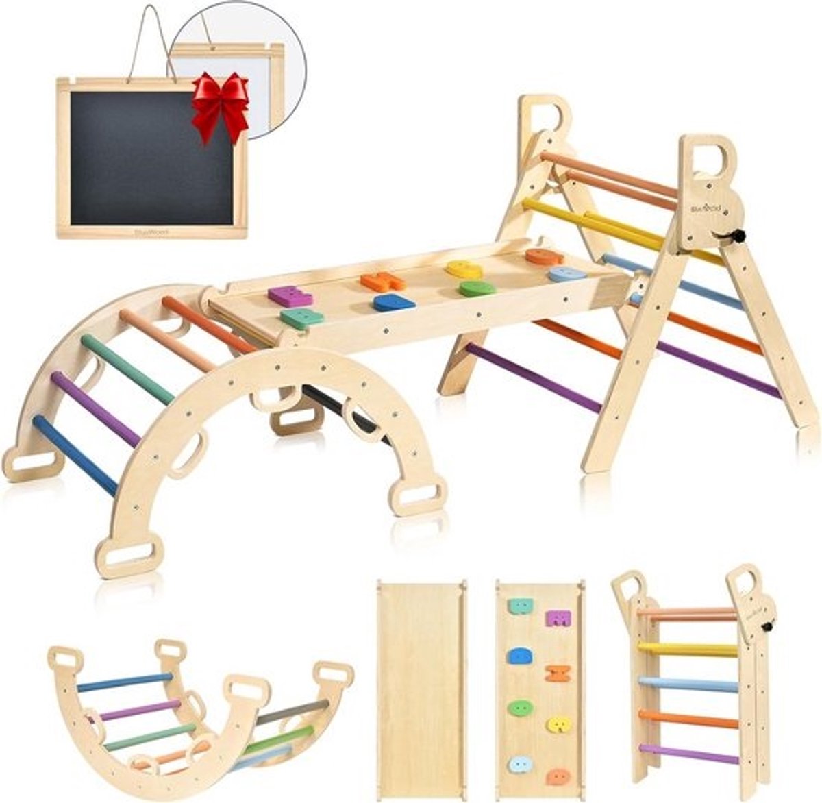 Opvouwbare driehoekige klimset voor peuters - Houten Montessori klimtoestel