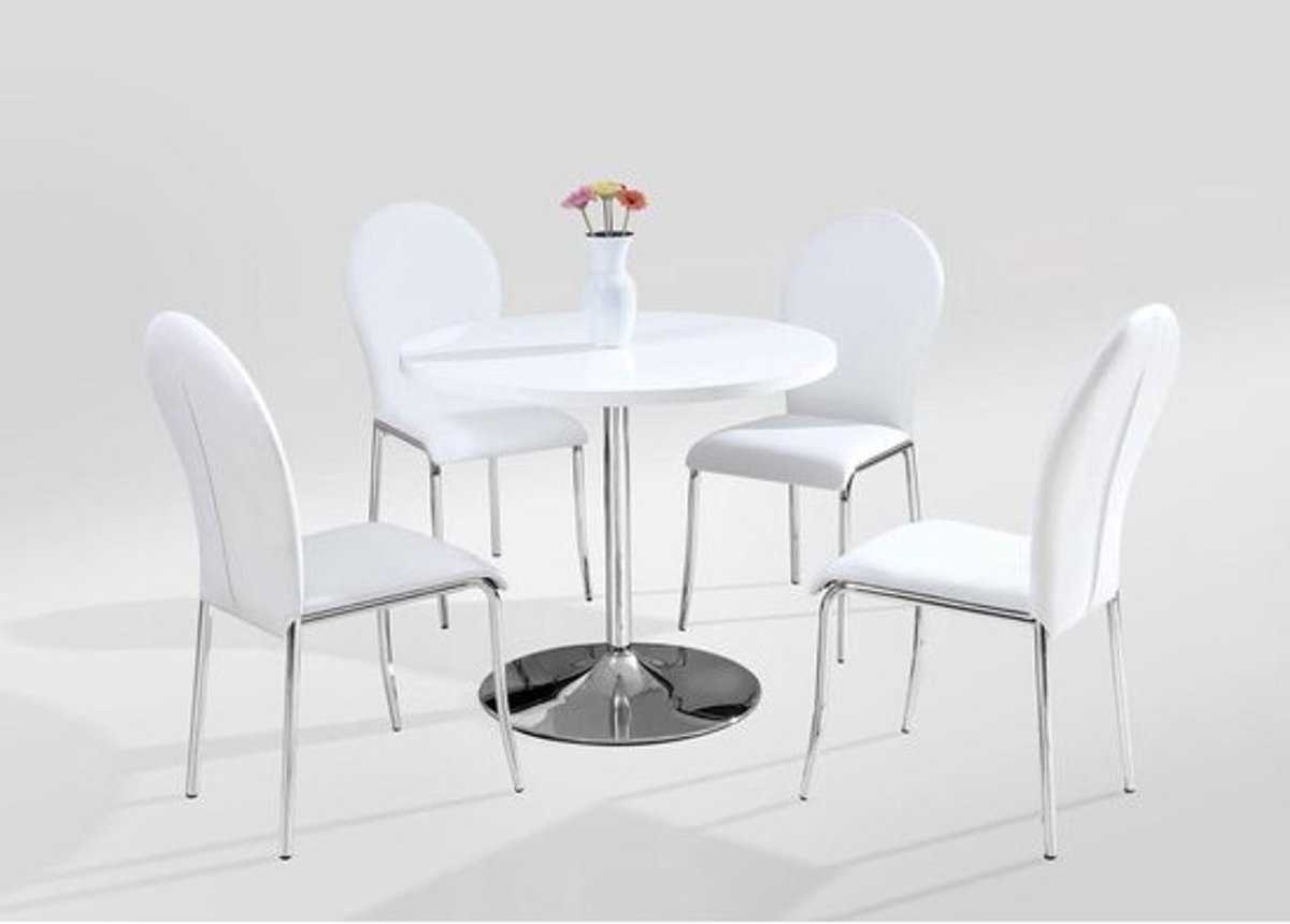 Eettafel Rond - Eettafel Keuken - Gezellig Eten - Wit Hoogglans - 90 x 90 cm - Wit