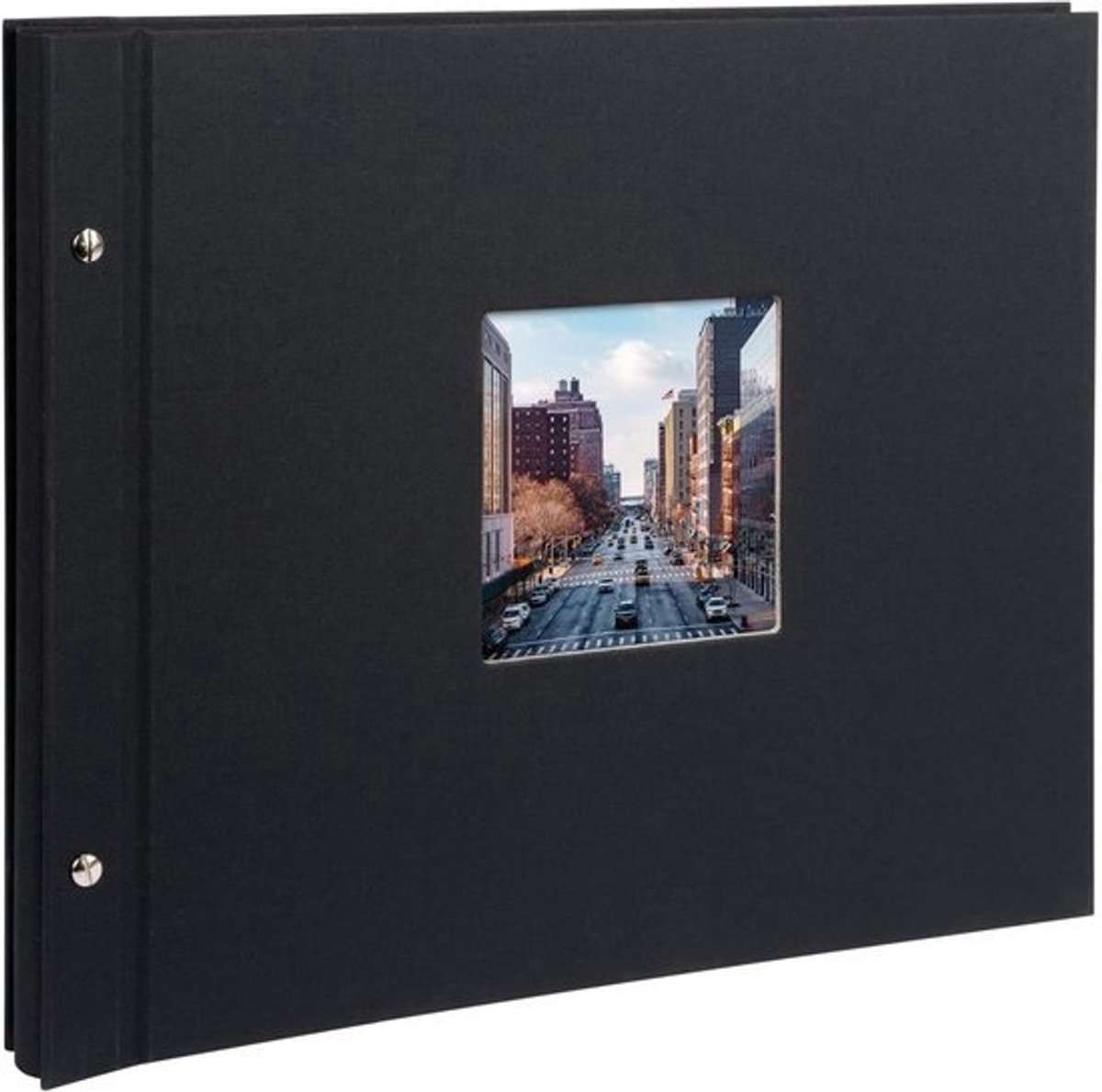 Schroefalbum met Uitsnijding - Fotoalbum Linnen - Herinneringen Vastleggen - Inclusief Tussenbladen - 39 x 31 cm - Zwart