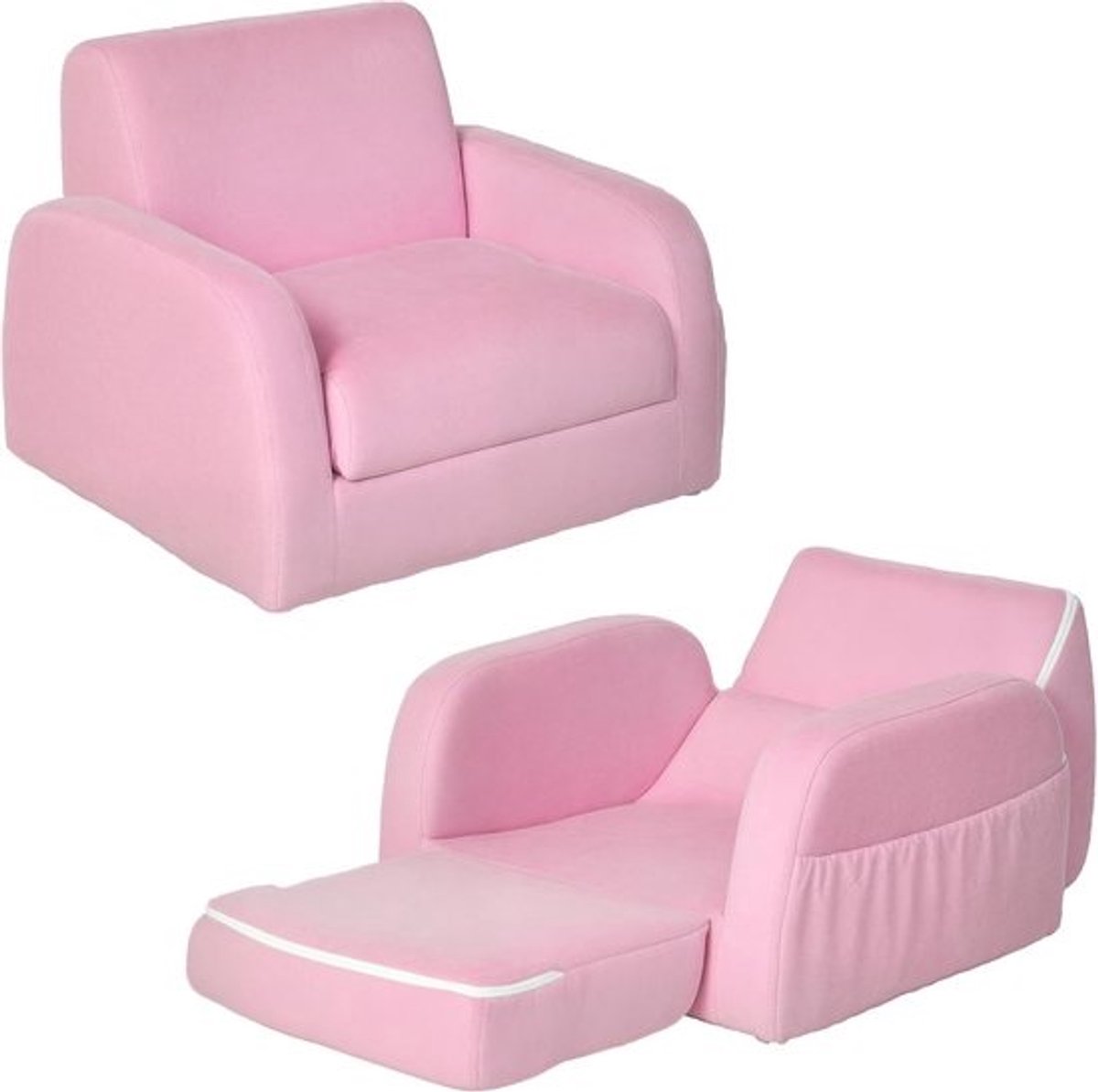 Opvouwbare Roze Kinderstoel en Bed - Zachte Flanel Schuim Peuter Bank