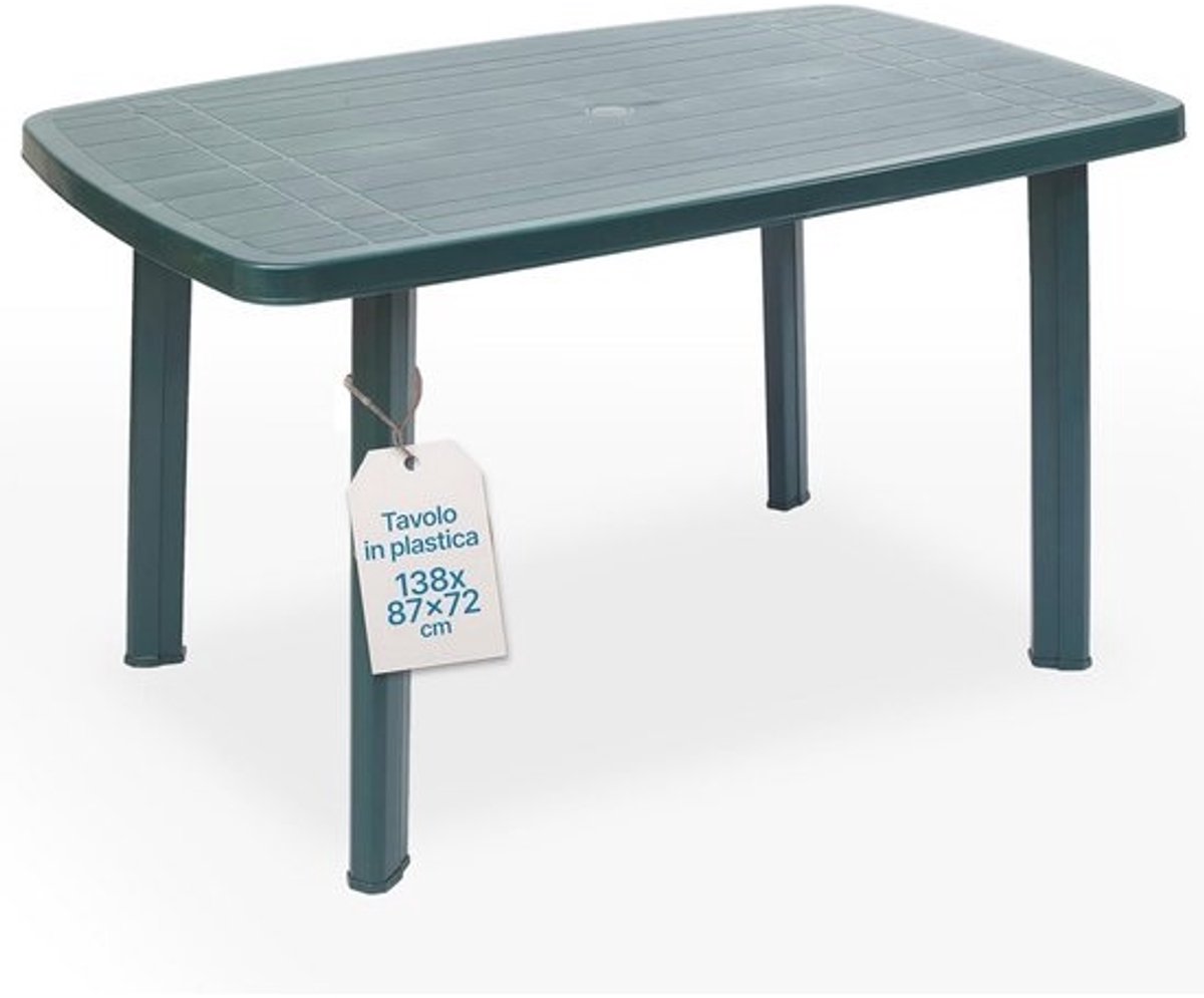 Vierkante Kunststof Tuintafel voor 6 Personen met Afneembare Poten en Parasolgaten