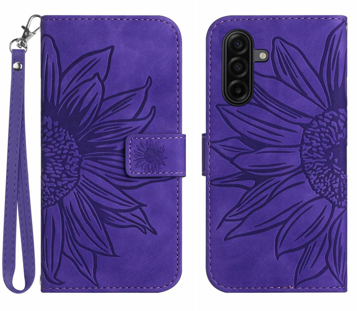Coverup Hoesje - Geschikt voor Samsung Galaxy S26 FE Hoesje - Coverup Zonnebloem Book Case met Koord - Paars