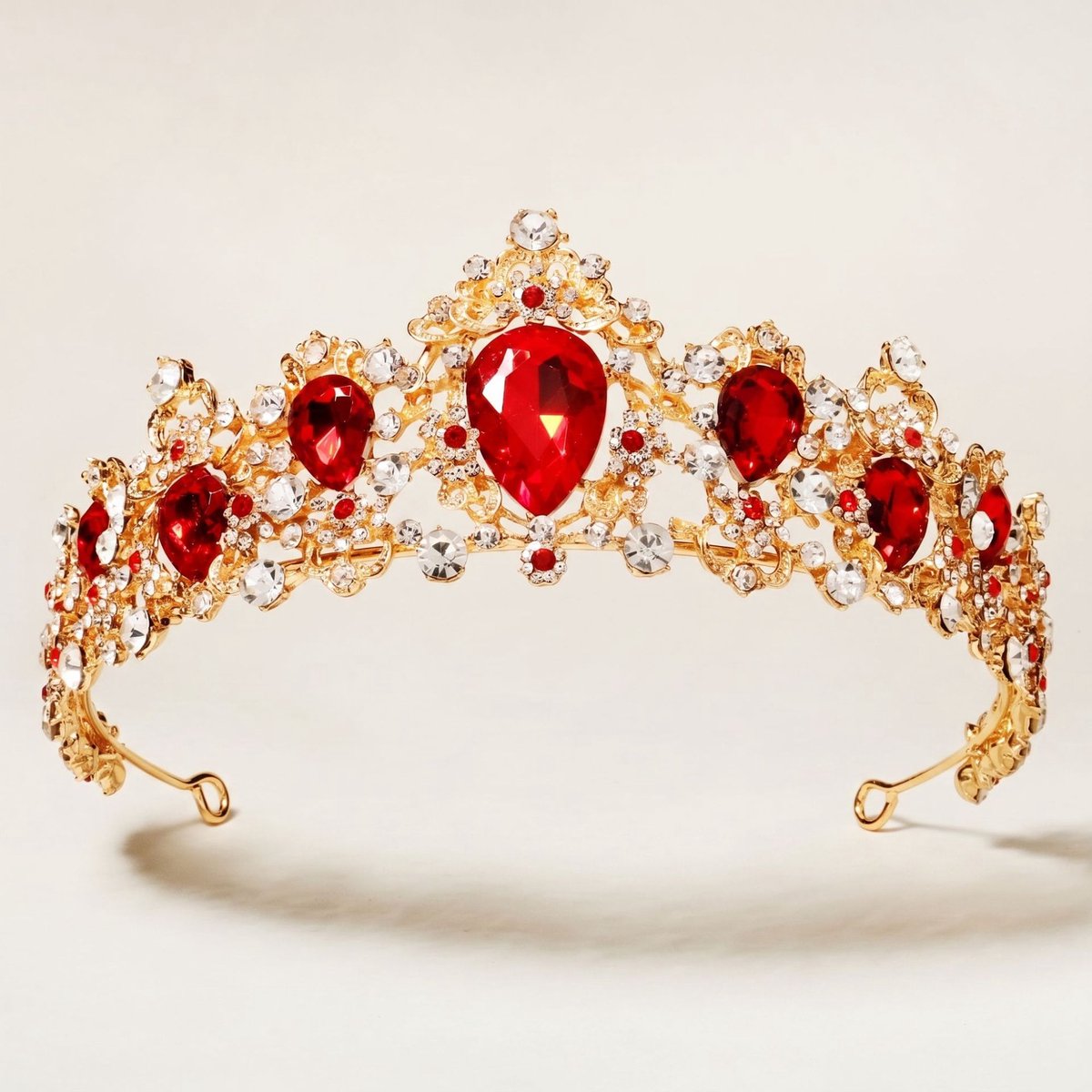 Kroon voor dames-Prinsessenkroon-Diadeem-Kroon-Strass-Elegant en Duurzaam - Geschikt voor Verschillende Gelegenheden-Haarsieraad- Goudrode diamant