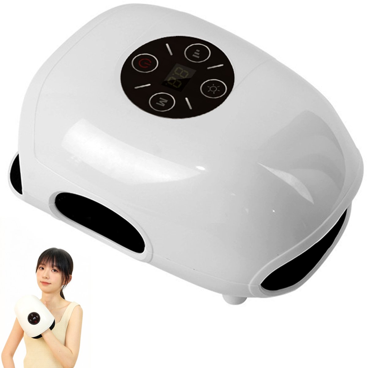 Handmassageapparaat – met druk- en verwarmingsfuncties – draadloos handmassageapparaat – elektrisch handmassageapparaat – verlicht pijn – ontspant spieren – airbagverwarming – USB-opladen – geschikt voor thuis, op het werk en tijdens herstel – wit
