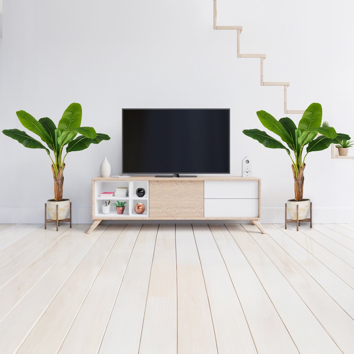 SureDeal® - Kunstplant - 2-delige Tropische Palm - Groen + Zwart