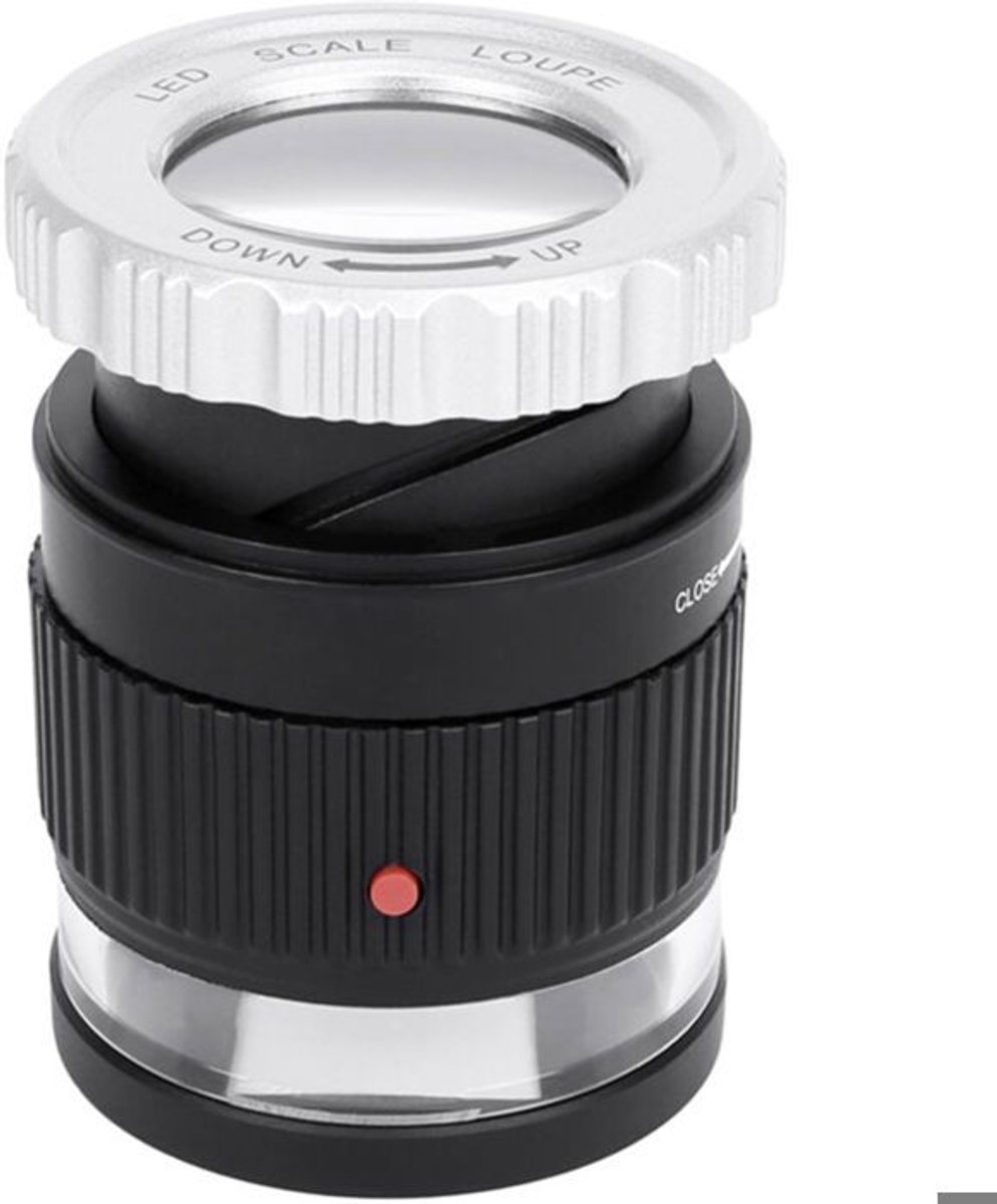 LED-vergrootglas, 30x instelbare vergroting, gegradueerde metalen cilindrische lens, klein leesspiegeltje, met 3x sieradenvergrootglas.