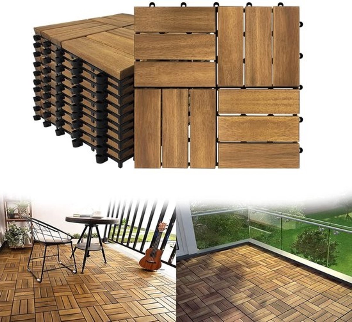 Houten Vloertegels - Balkon Terras - Buiten Vloeren - Snel Klik Systeem - 30x30cm 1m² - Acacia Hout