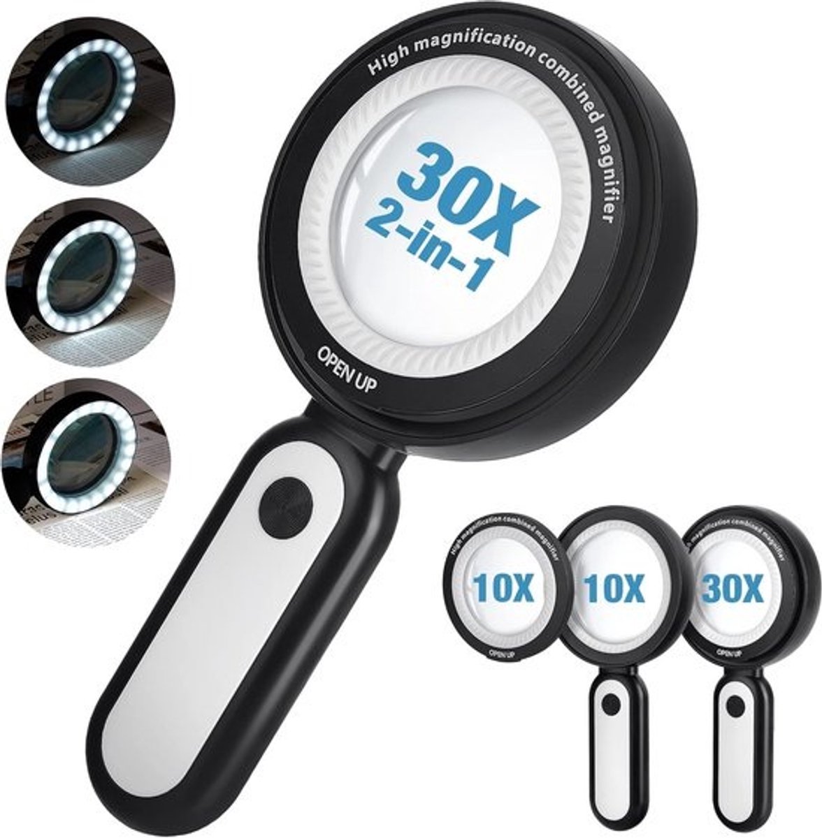 Vergrootglas met Krachtige LED Verlichting - 30x en 10x Vergroting voor Lezen en Inspectie