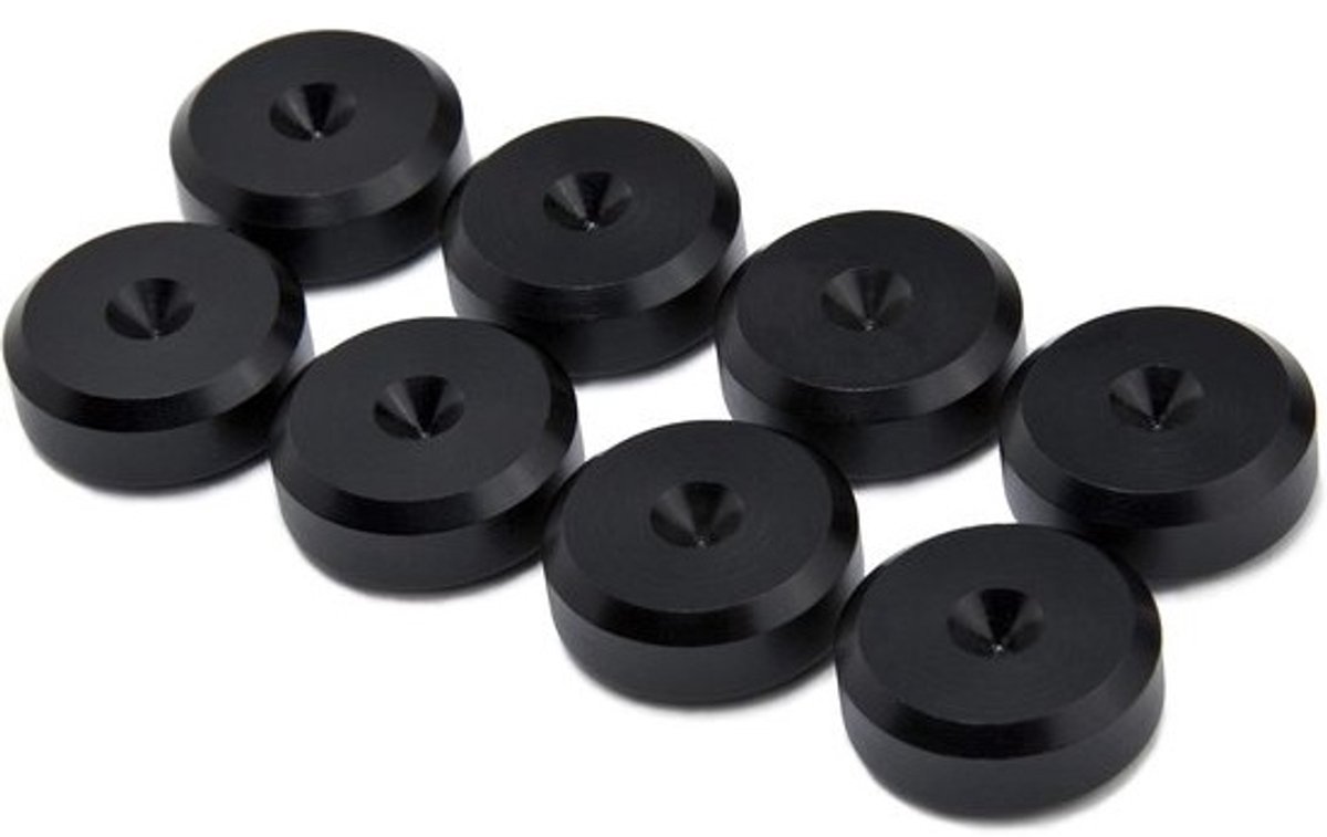 Speaker Spikes Pads - Onderzetters Geluid - Apparatuur Stabiliseren - Champagne Rand Centrering - 20mm Diameter 8mm - Zwart Geanodiseerd