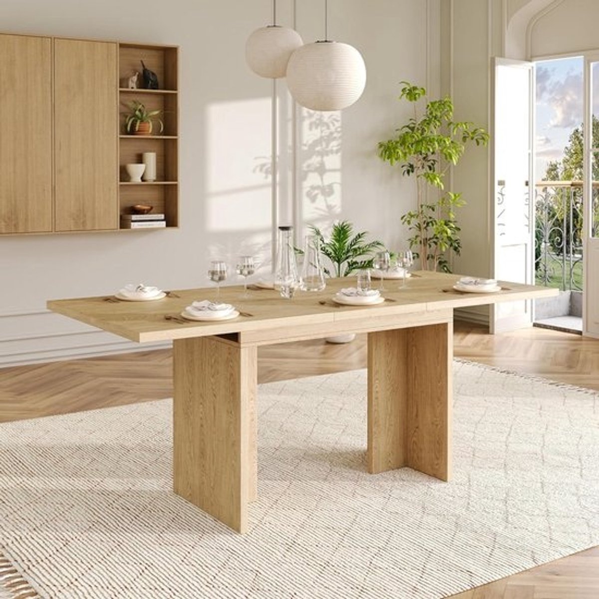 Uittrekbare eettafel - Verstelbare tafel - Gezellig tafelen - Verdikt tafelblad - 140-180 cm - Eikenkleur