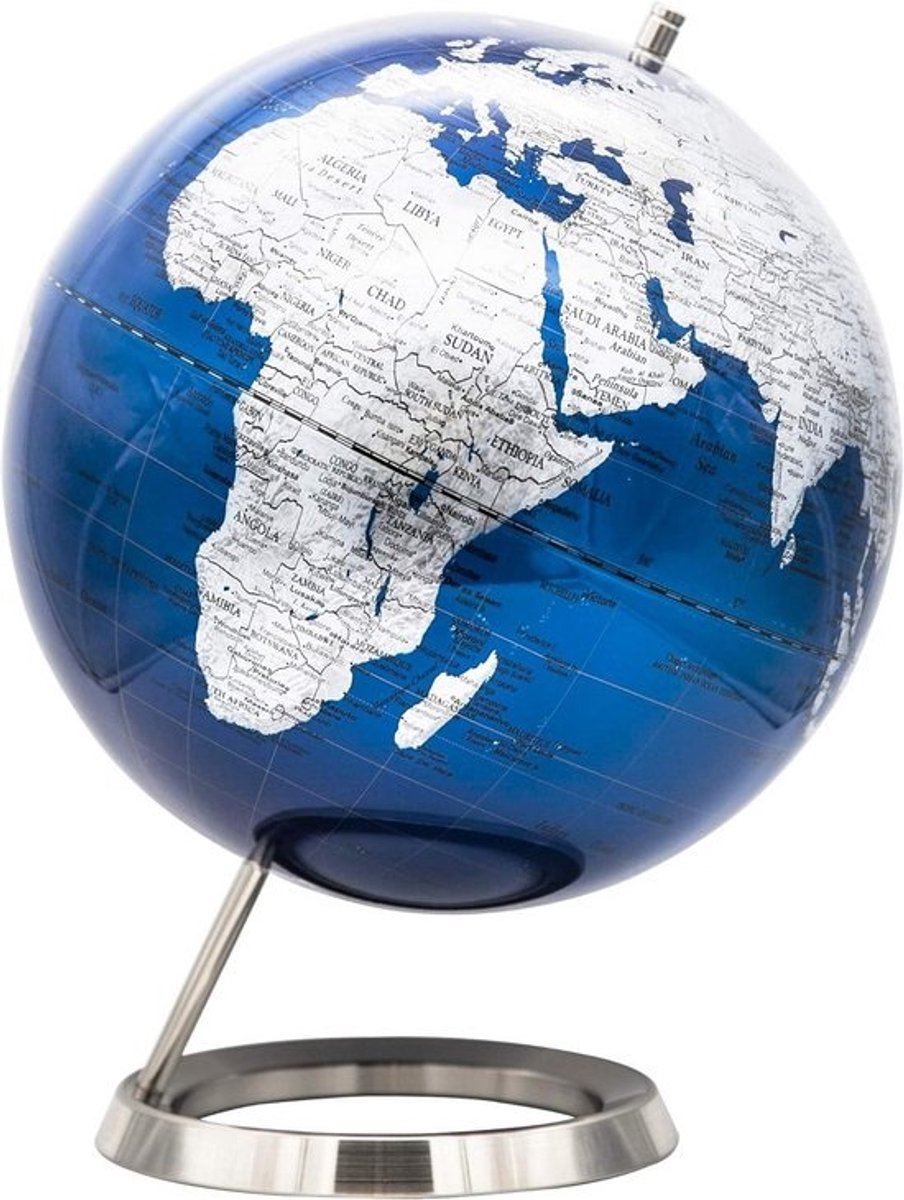 Wereldbol Metallic Blauw - Globe Bureau - Educatief Leren - Roestvrijstalen Standaard - 25 cm - Blauw