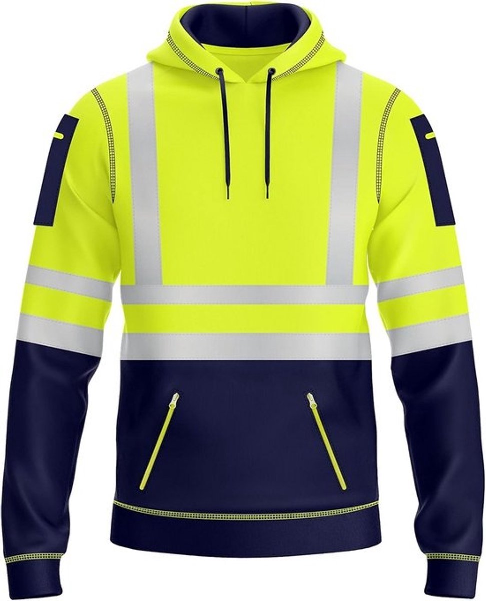 Hoge Visibiliteit Hoodie voor Mannen met Reflecterende Tape - Veiligheidskleding met 4 Ritszakken
