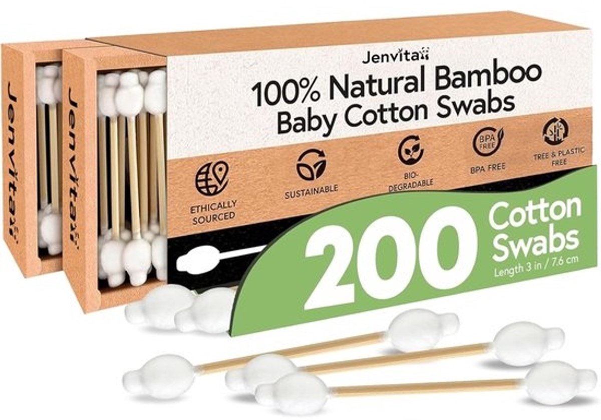 Bamboe Baby Wattenstaafjes – 200 Stuks Dubbelzijdige Veiligheidswattenstaafjes voor Oor- en Neuszorg