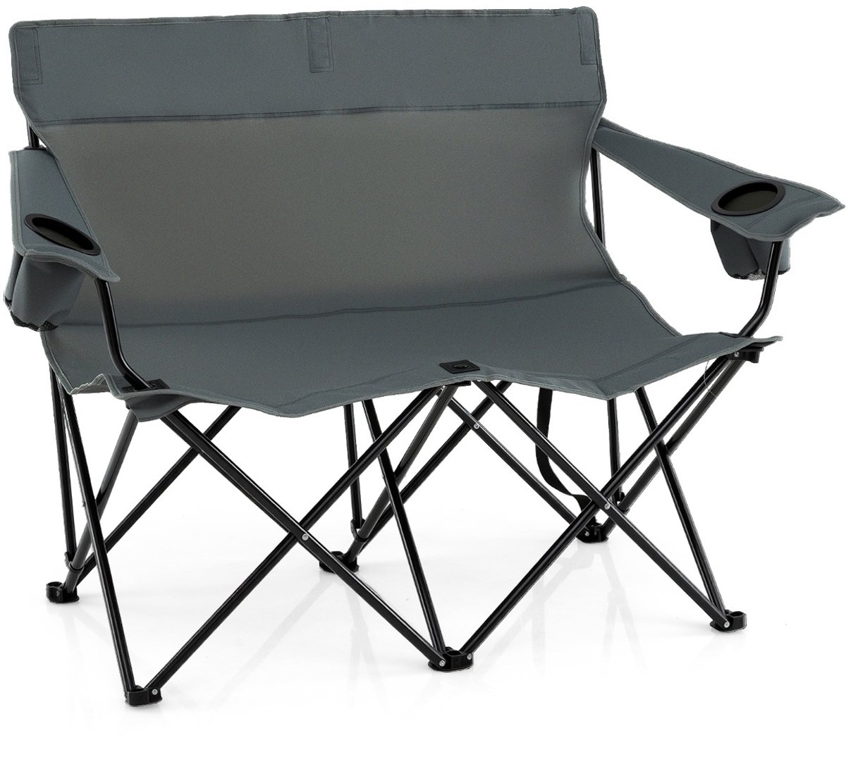SureDeal® - Kamper - Campingstoel - Personen Klapstoel - Bekerhouders Armleuningen - Draagtas Inklapbare Campingbank - 132x66x96 cm - Grijs